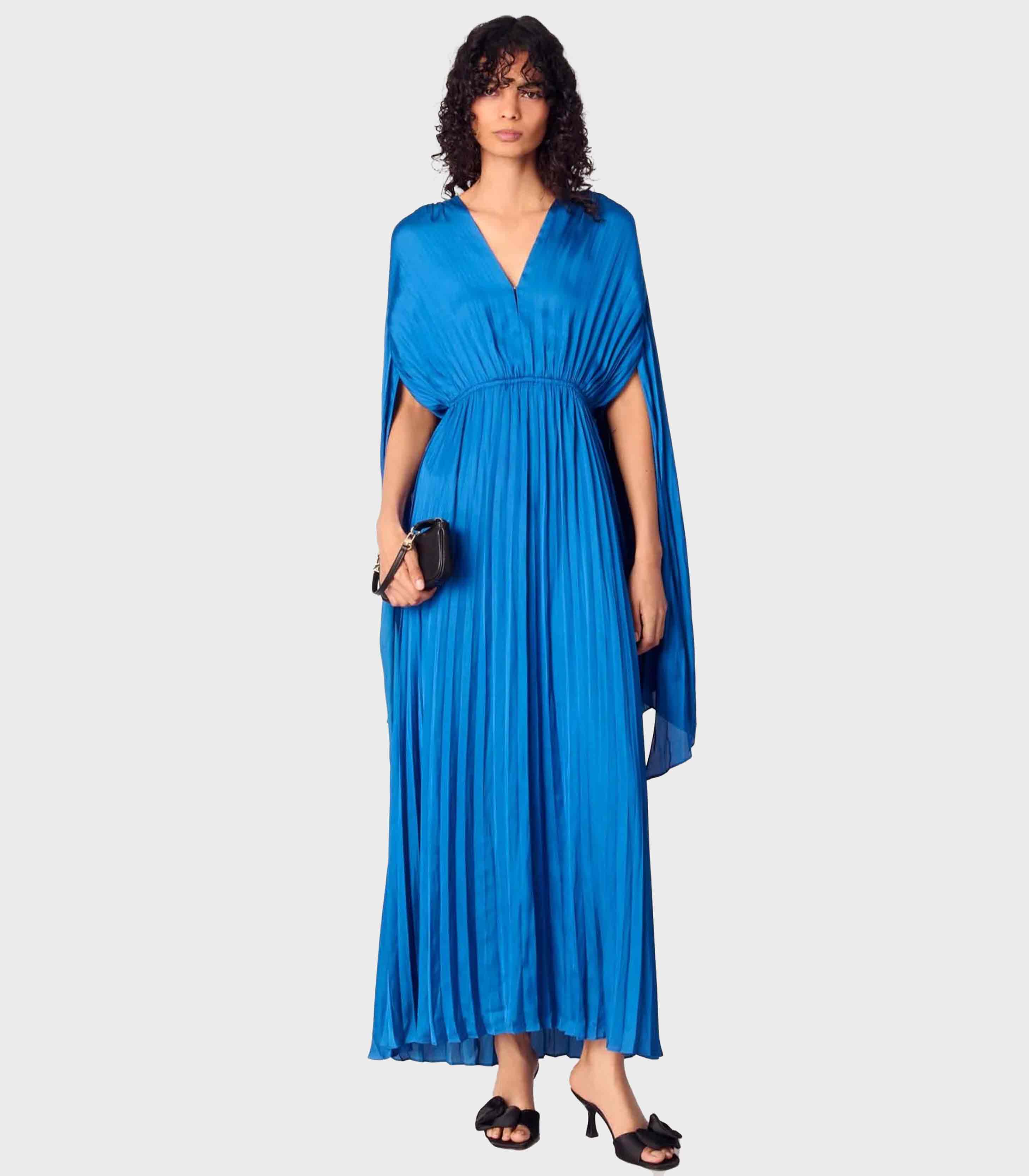 maje blue satin dress Pleated satin maxi dress Blue For Women