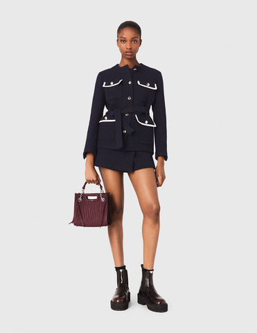 maje knit dress with removable jumper Maje Removable Jumper Ribbed Wool-Blend Knitted Dress in Gray