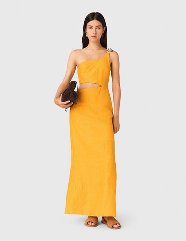 Asymmetrical linen blend dress